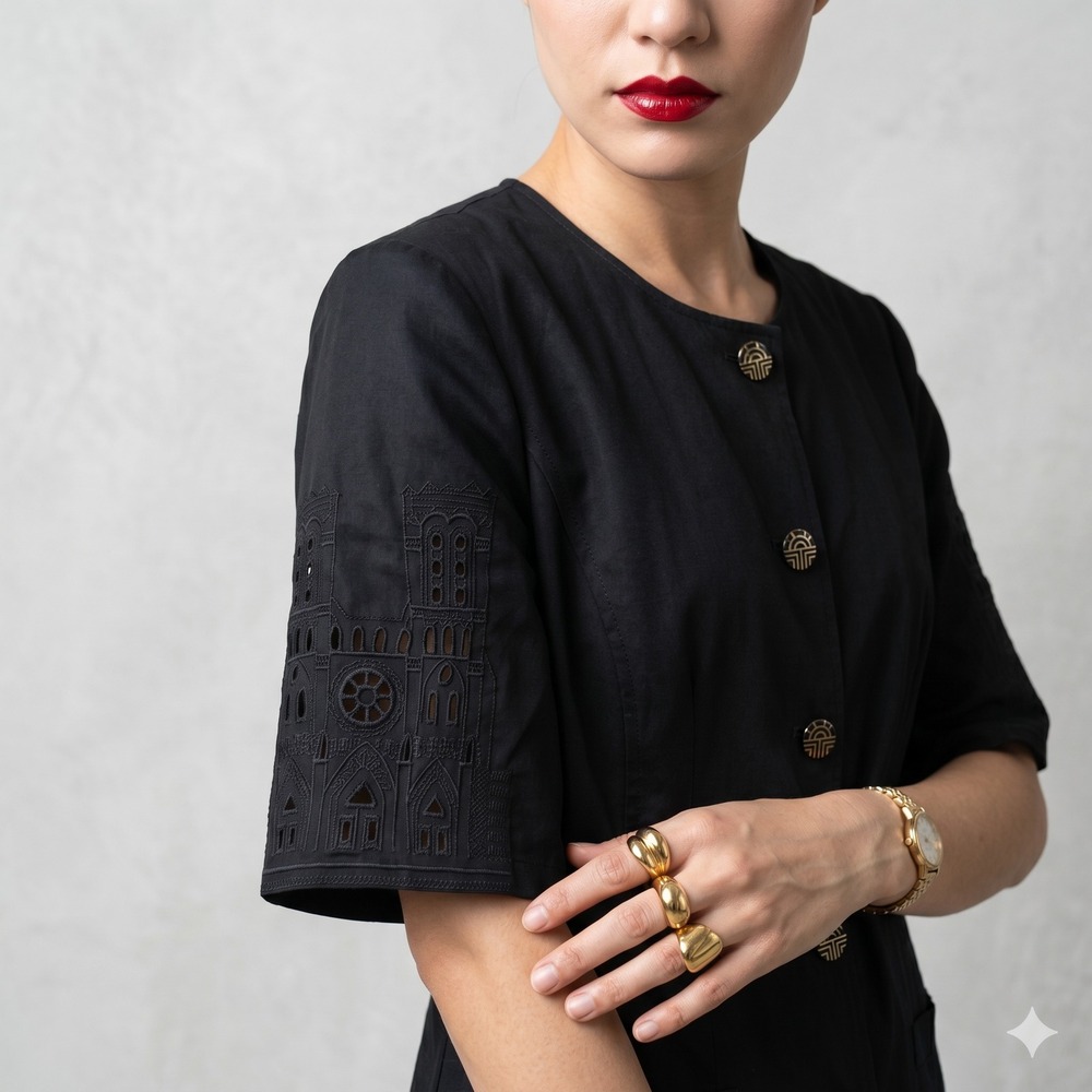 VTG Louis Feraud Black Linen Blend Shift Dress (Fits Sz 10) Dark Academia Career